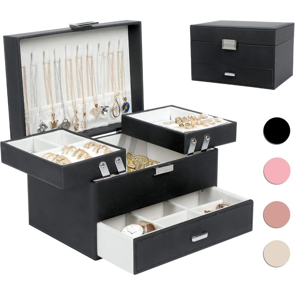 Jewelry Boxes for Women Girls, Jewelry Organizer Box, 3 Layers Jewelry Storage O - Picture 1 of 8